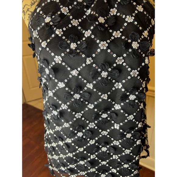 Abbey Glass Black 3D Floral Sequin Mesh Sleeveless High Neck Top NWT sizeXS - Picture 6 of 13